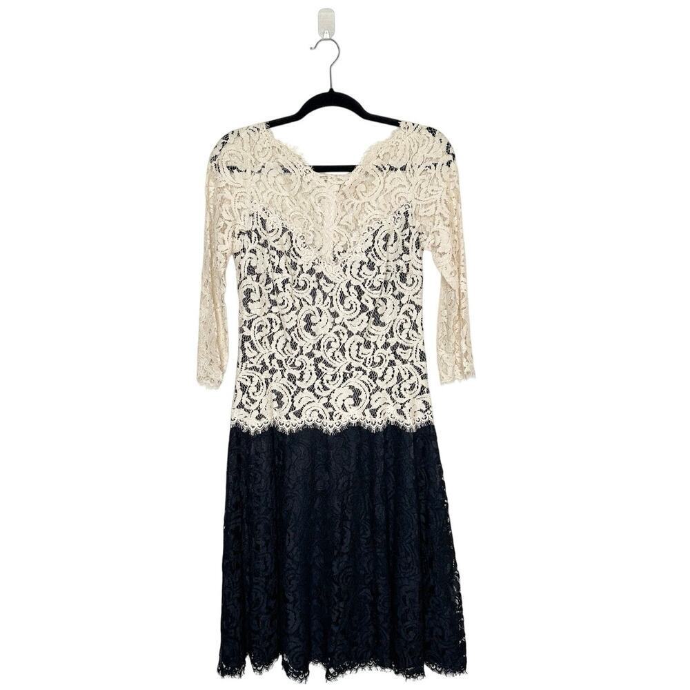 Tadashi Shoji Lace Midi Dress Women's Cream Black Size 10